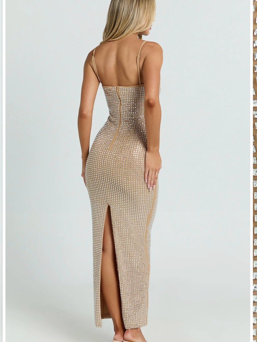 Showpo Nude Rhinestone Slip Maxi Dress - Picture 3 of 8